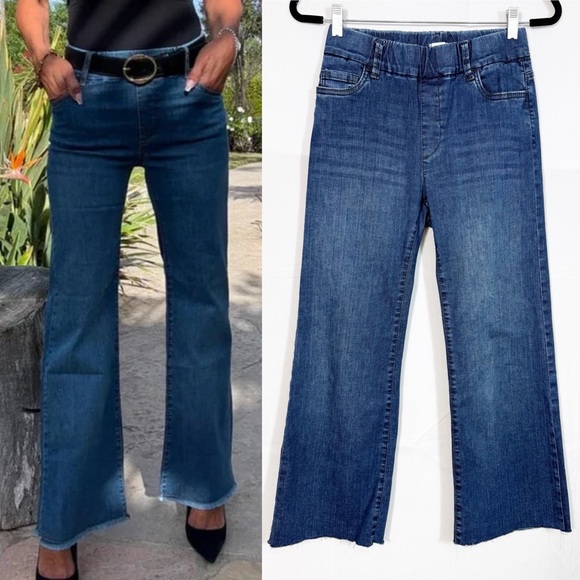 BEVY FLOG Denim - Bevy Flog Amanda Denim High Rise Straight Wide Leg Pull On Jeans Raw Hem Blue